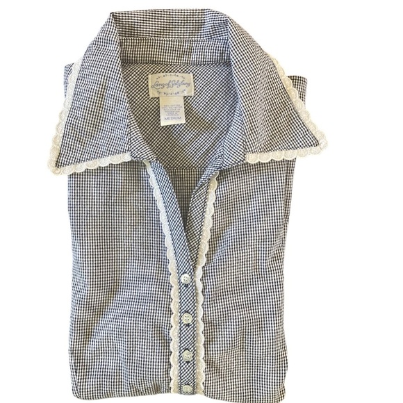 Lanz of Salzburg Pajama Set with Robe Seersucker Blue White Check Lace Trim - Picture 10 of 15